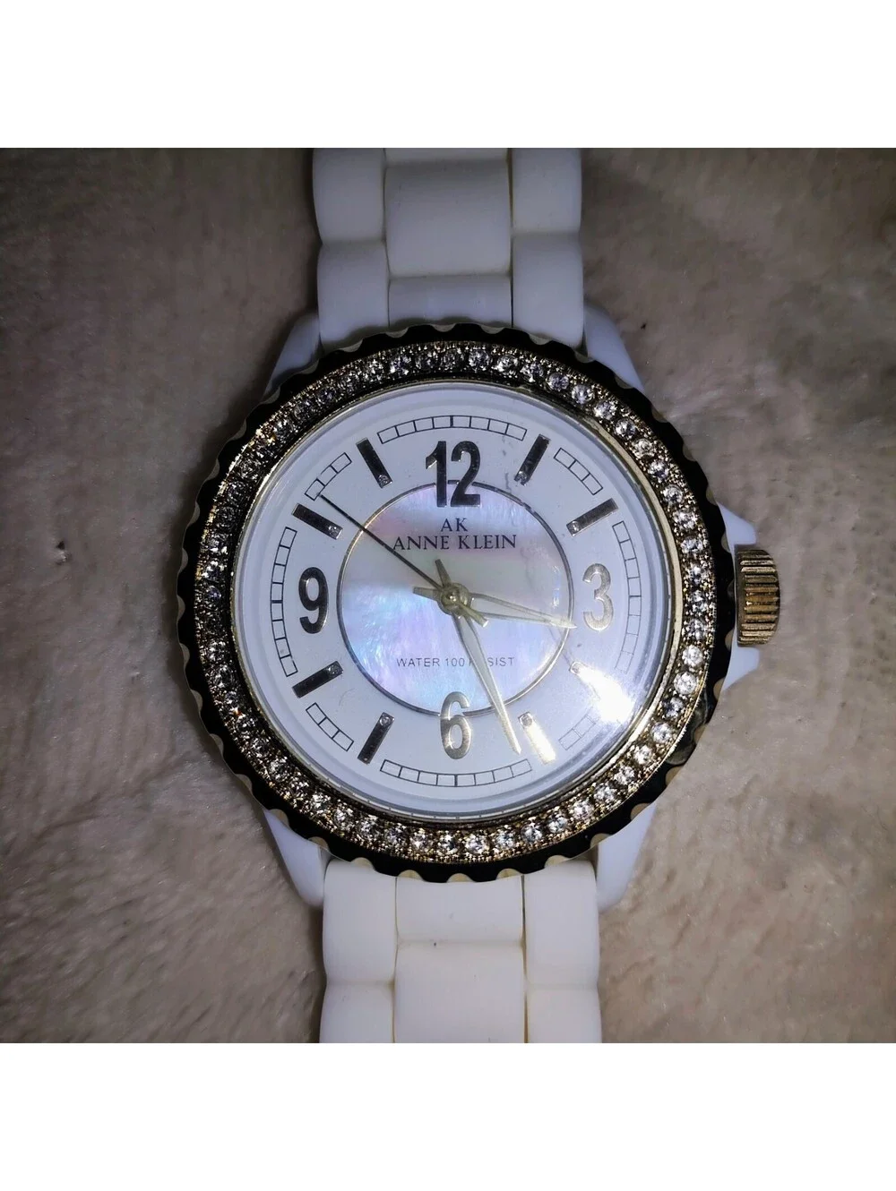 Anne Klein Women's Analog Watch 10/9426 Gold Tone White Plastic Band